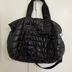 Black Quilted Weekender Bag with Long Straps